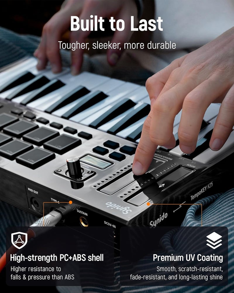 Synido 25 Key USB MIDI Keyboard Controller with 8 Drum Pads, Professional Mini Midi Keyboard with OLED Screen, Beat Maker Machine for Music Production, Black, TempoKey K25 - Image 4